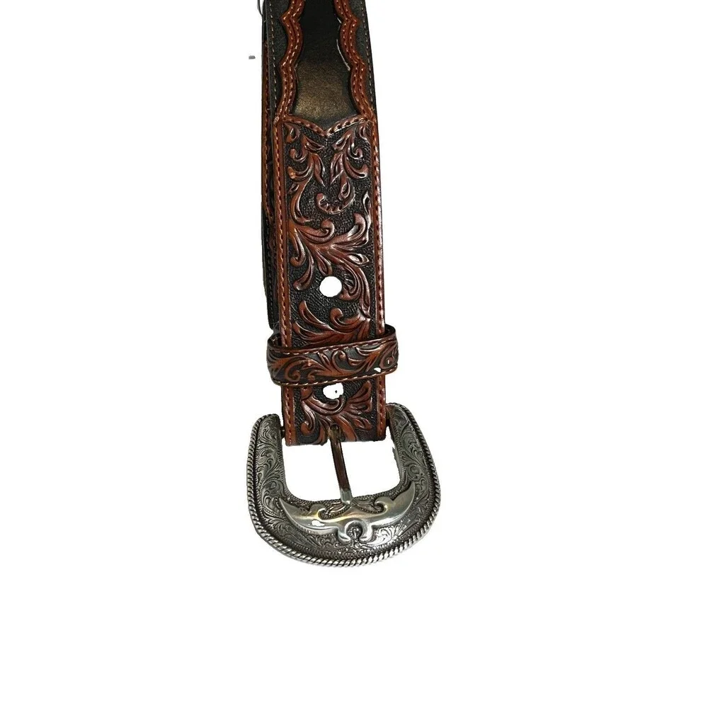 Tony Lama C41693 Brown /Black Western Cowboy Leather Belt Men's 36